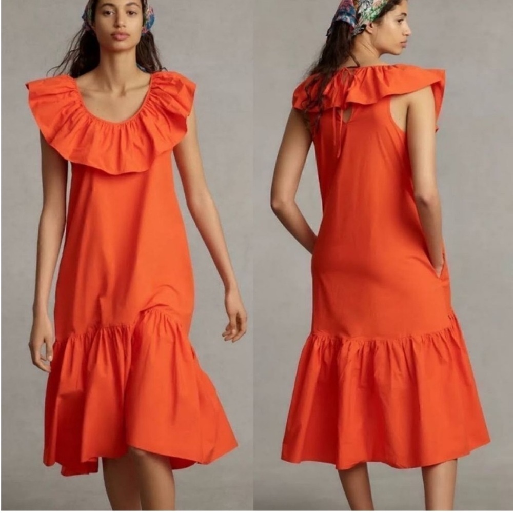 New Anthropologie WHIT‎ TWO Flouncy Ruffle Midi Dress